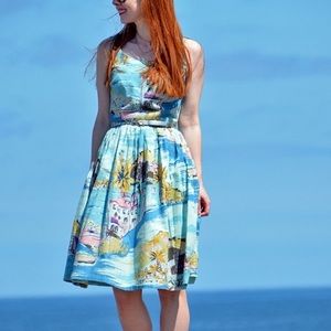 Boden Nancy Riviera Beach Scene Midi Dress 16L